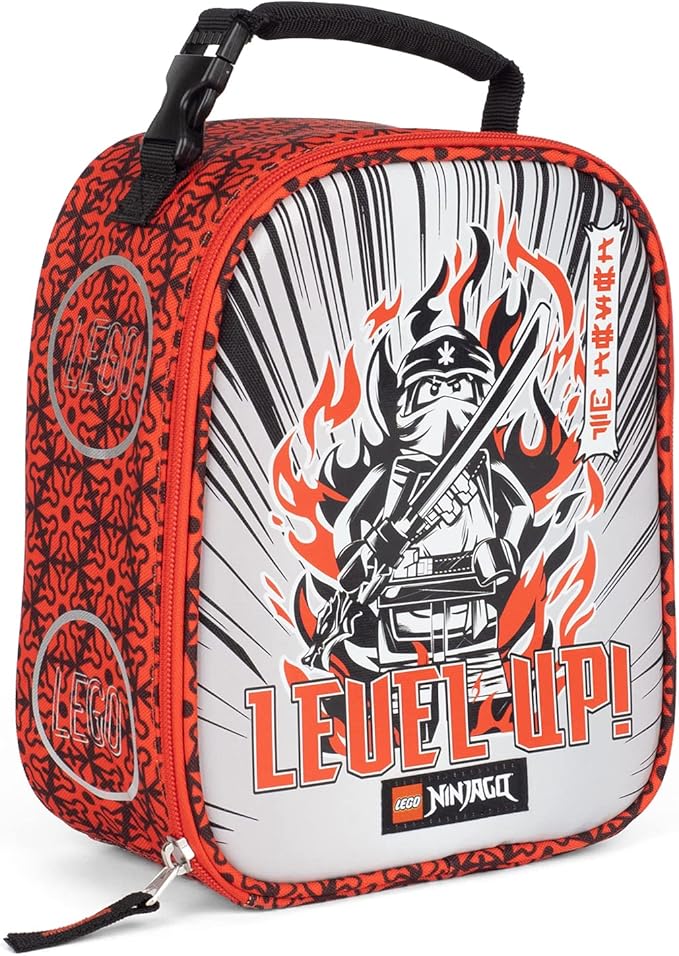 LEGO NINJAGO Lunch Box, Insulated Soft Reusable Lunch Bag Meal Container for Boys and Girls, Perfect for School, or Travel, Meal Tote to Keep Food and Drinks Cold, Level Up