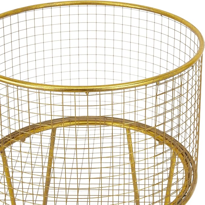 Deco 79 Metal Storage Cart Deep Set Metal Mesh Laundry Basket with Wheels, 16L x 16W x 24.95H, Gold