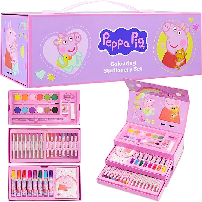 Peppa Pig Art Case for Girls, Colored Pencils, Crayons, Markers, Watercolors, Art Supplies, Drawing Supplies, Travel Stationery Box, Gifts for Girls