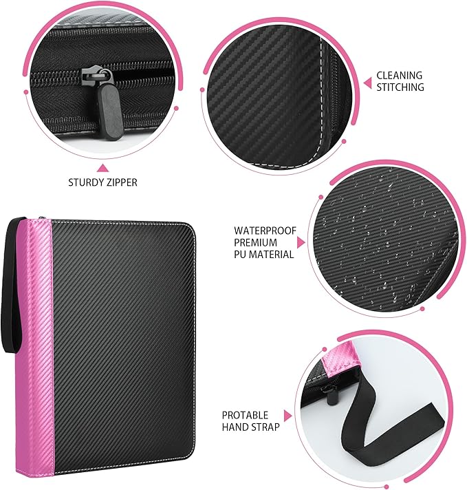 9 Pockets Trading Card Binder with Sleeves Card Organizer, 900 Double Sided Pocket PU Card Collection Binder, Baseball Binder,for Sports Card, MTG, TCG Yugioh Card (Pink)
