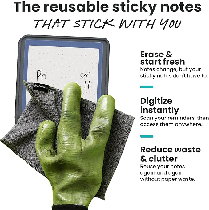 Rocketbook Reusable Sticky Notes, Restick and Reorganize Memo Pads, 3"x3", 16 Multi-Colored and 15 Black Sticky Notes, Includes Pen, Towel + Carrying Case (Kit of 2)
