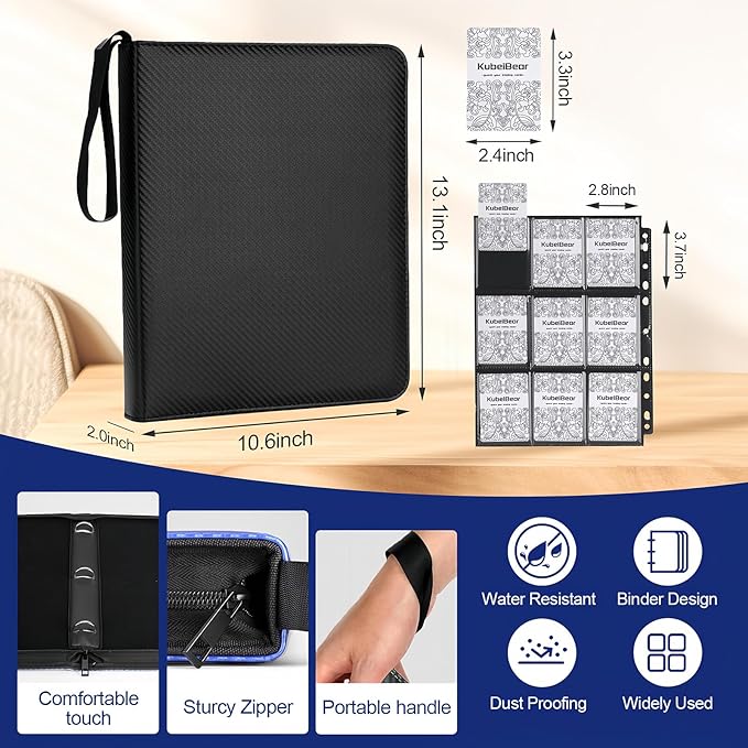 Card Binder – 720 Capacity, Zippered Trading Card Holder for MTG, Sports & Collectible Cards – Acid-Free, Durable & Travel-Friendly Storage (Black, 9 Pocket)