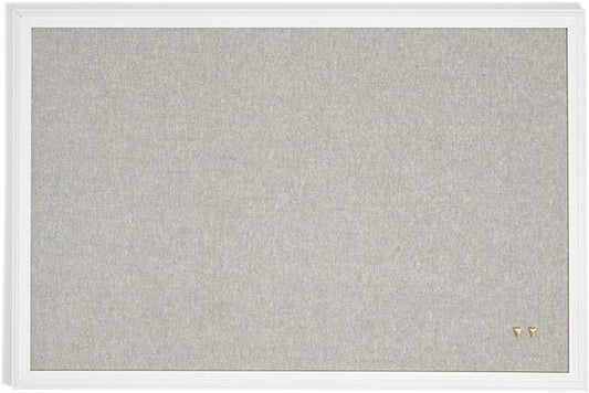 U Brands Farmhouse Linen Bulletin Board, 30" x 20", White Wood Style Frame, Includes Push Pins