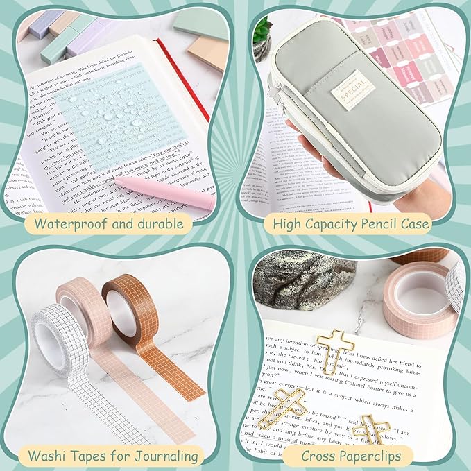 137 Pcs Bible Study Supplies Journaling Kit 1 Pencil Case 12 Highlighters 4 Sticky Notes 6 Gel Pens 35 Paper Clips 3 Tapes 1 Markers 75 Tabs for Christmas Bible School Gifts(Boho Color)