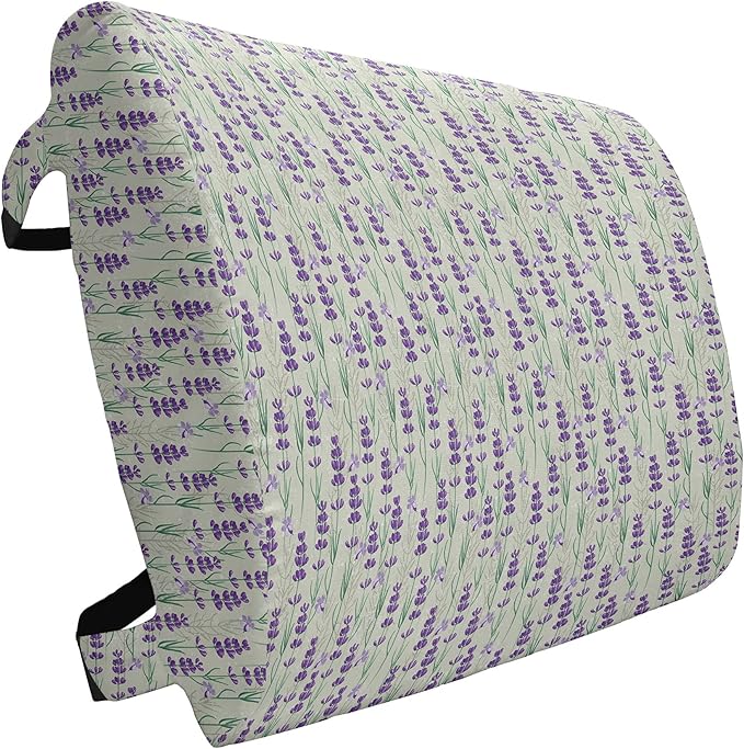 Ambesonne Lavender Lumbar Back Support Pillow, Botanical Pattern with Fresh Herbs Aromatherapy Spa Theme, High Density Foam for Office Chairs Car Seats, 14" x 13", Pale Sage Green Violet