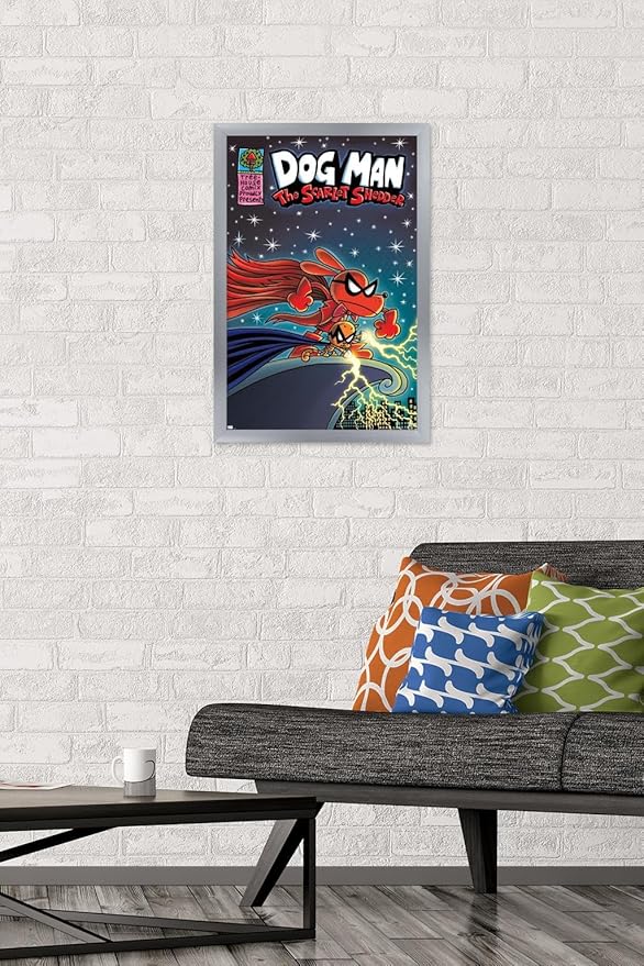 Dog Man - The Scarlet Shedder Wall Poster, 22.4L" x 14.7W", Silver Framed Version