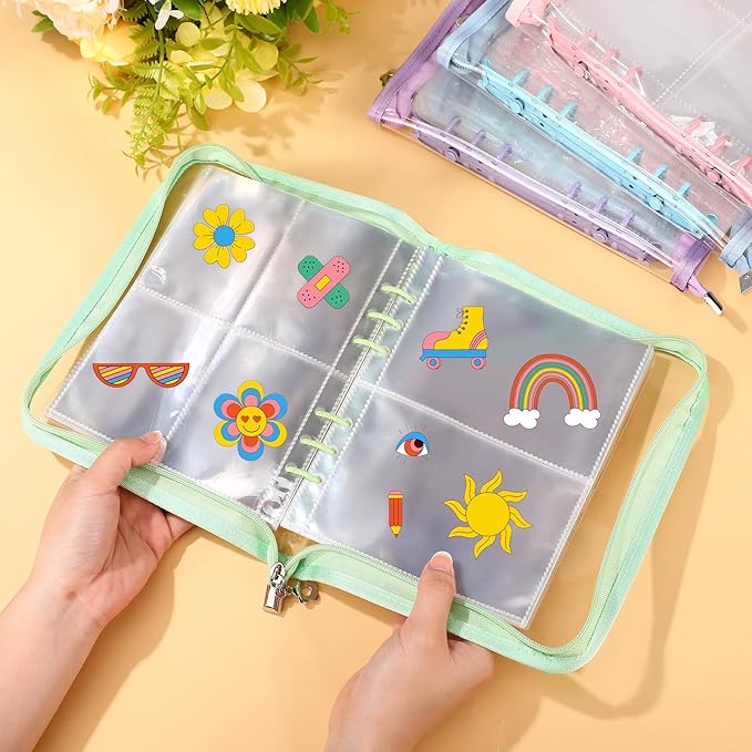 4 Pcs Sticker Storage Organizer Binder A5 Sticker Book Collecting Album Reusable Card Holder Organizer with 480 Pocket Zipper for Adult Collecting Photo Cards