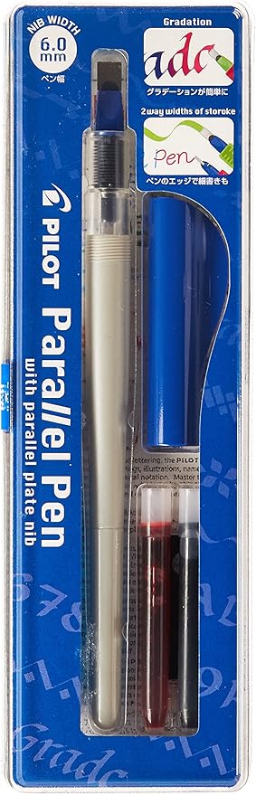 PILOT Parallel Calligraphy Pen Set, 6.0mm Nib with Black and Red Ink Cartridges (90053)