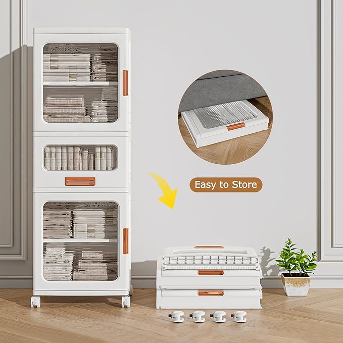 VECELO 3-Tier Narrow Bathroom Storage Cabinet with Drawer, Movable Wheels, Adjustable Shelves, Anti-Tip, Slim, for Small Space, Kitchen, Laundry, White