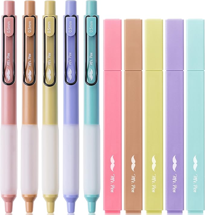Mr. Pen- Aesthetic Highlighters and Gel Pens, 10 Pack, Morandi Color Highlighters, Assorted Color Gel Pens