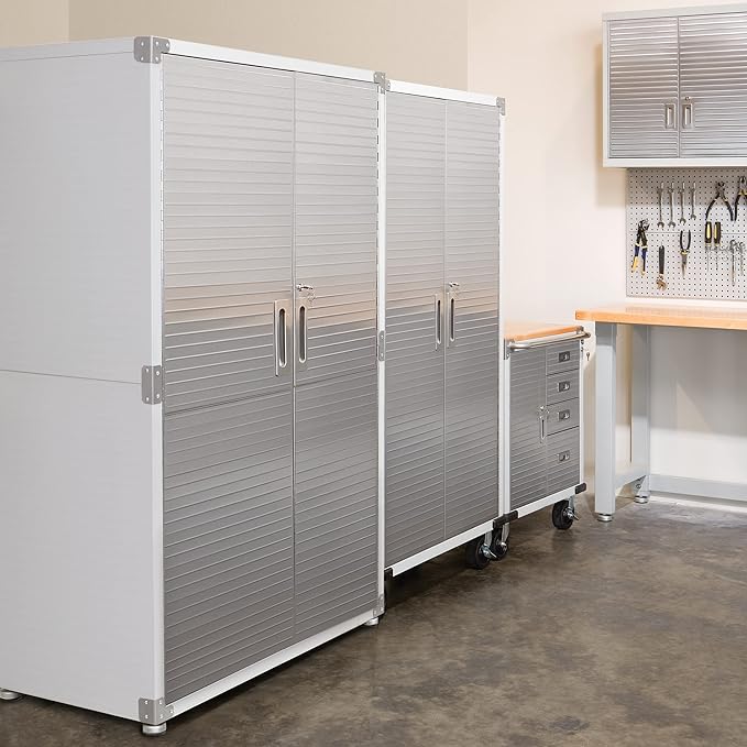Seville Classics UltraHD Solid Steel Lockable Metal Storage Cabinet Locker Organizer, w/Adjustable Shelves for Garage, Warehouse, Office, Classroom, Granite, 48" W x 24" D x 72" H
