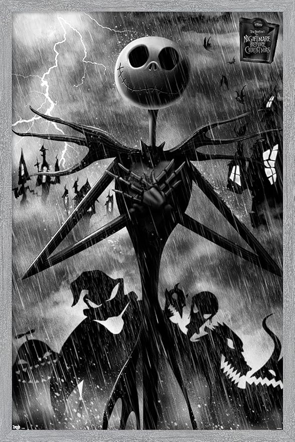 Disney Tim Burton's The Nightmare Before Christmas - Shadows Wall Poster, 22.4L" x 14.7W", Gray Framed Version
