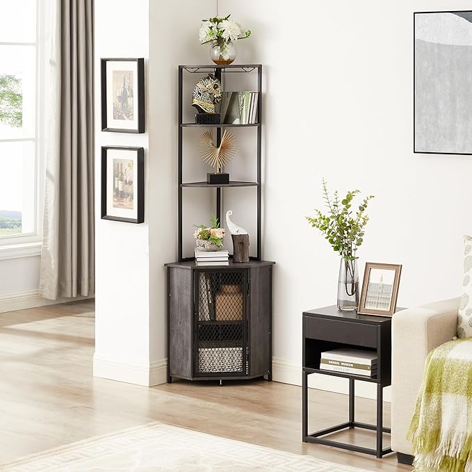 VECELO Corner Cabinet, Tall Storage Shelf, Bookshelf Display Shelves Rack for Living Room, Kitchen, Balcony, Small Space