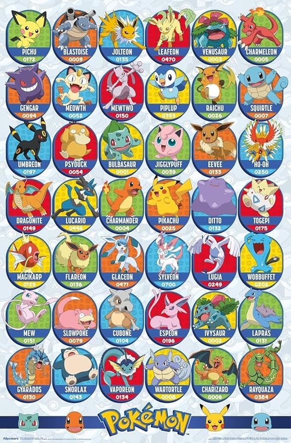 Pokémon: All-Time Favorites - Grid Wall Poster, 19L" x 13W", Premium Unframed Version