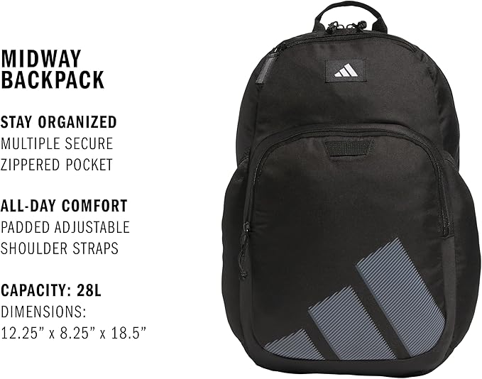adidas Midway School Backpack – Bookbag for Laptop Work Travel, 28L