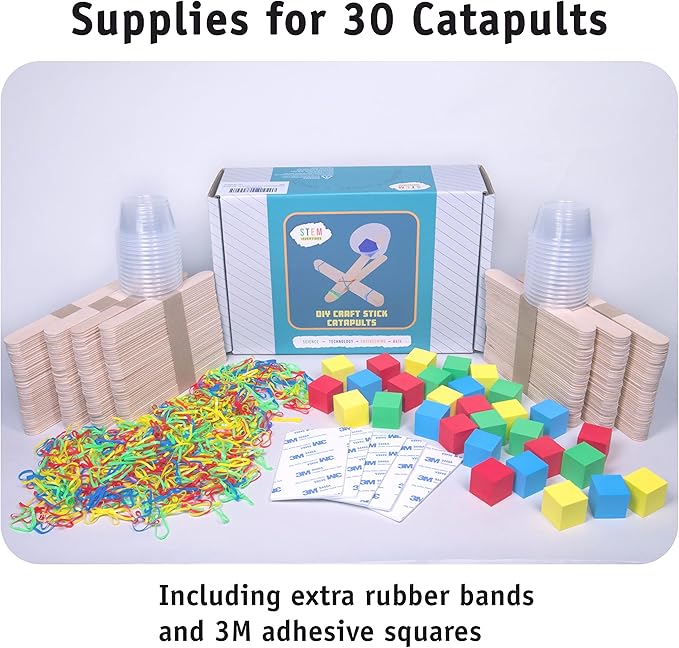 Catapults Kit – Supplies to Build 30 Mini Toy Catapults - Complete Bulk STEM Project Kit for Kids and Classrooms, Ages 8 and up