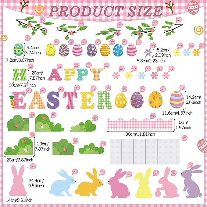 Pajean Happy Easter Bulletin Board Set 3D Honeycomb Classroom Decoration Easter Bunny Egg Cutouts Spring Bulletin Board Classroom DIY Craft Kit for Party School Chalkboard Home Door Wall Window