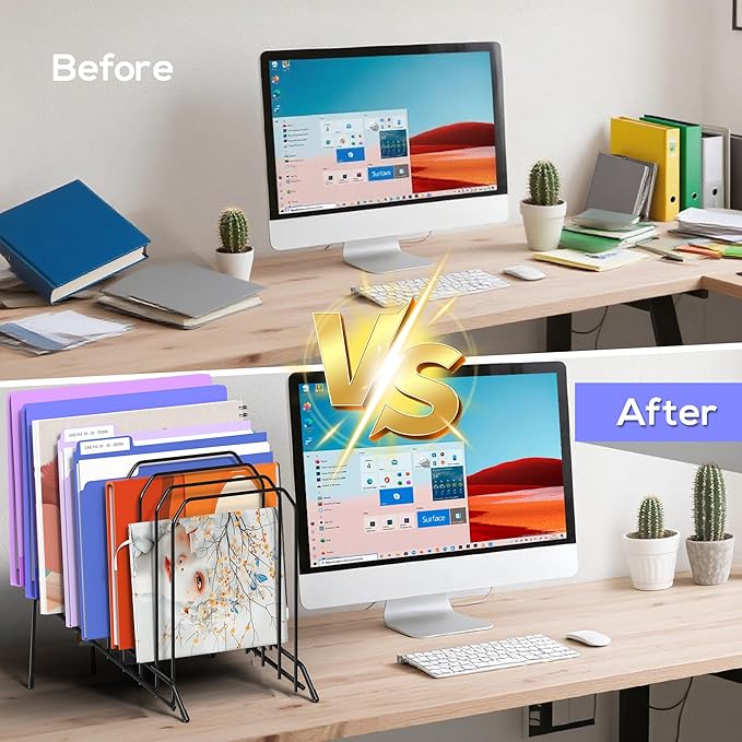 Incline Metal Desk Magazine Folder Holder, Sorter Desk File Organizer with 8-Section Vertical Compartments Rack File Organizer for Office, Home, School