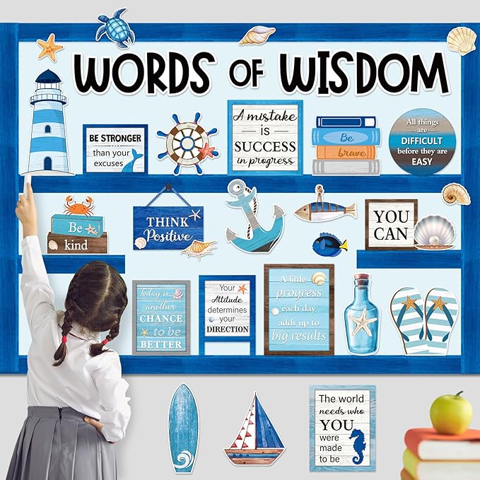 57 Pcs Nautical Bulletin Board Set Inspirational Ocean Bulletin Board Decoration Positive Cutout Classroom Decoration for School Office Home Teacher Classroom Wall Supplies