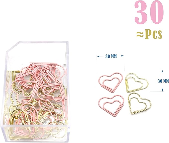 Gold Pink Binder Clips and Paper Clips Set (3-in-1 Boxed), for Office School Supplies Teachers Classroom Daily use