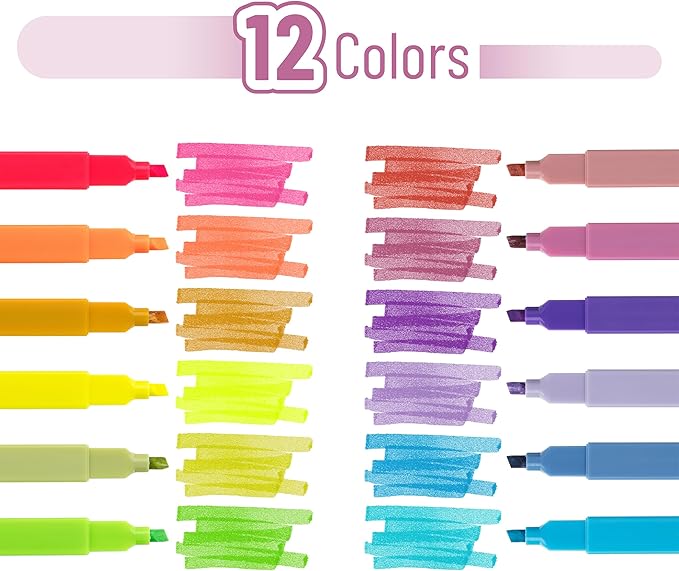 Mr. Pen- Aesthetic Highlighters, 12 pcs, Chisel Tip, Vibrant Colors, Bible Highlighters and Pens No Bleed
