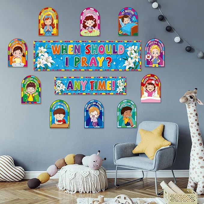Adduster Sunday School Decorations - When Should I Pray? Prayer Cutouts Classroom Bulletin Board Decor Christian Bulletin Board Set Prayer Cutouts Posters School Classroom and Home Wall Decorations