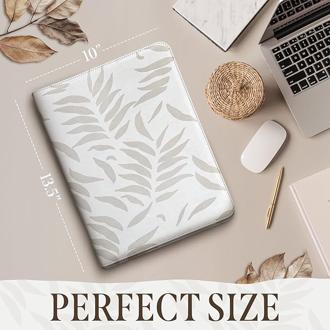 Padfolio for Women, Leather Zipper Binder, Beige Portfolio Organizer, Design Zipper Padfolio, Aesthetic Portfolio Binder, Laptop Portfolio Organizer Case, Folder Organizer, Portfolio for Ipad