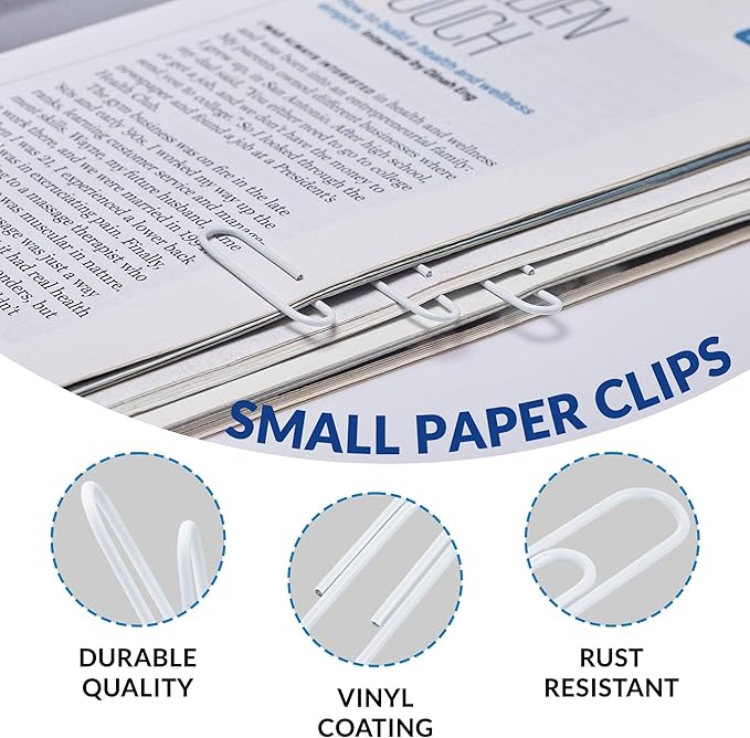 200pcs Paper Clips Binder Clips and Push Pins Set, Mini Clips and Thumb Tacks for Multipurpose Document Organization (White)
