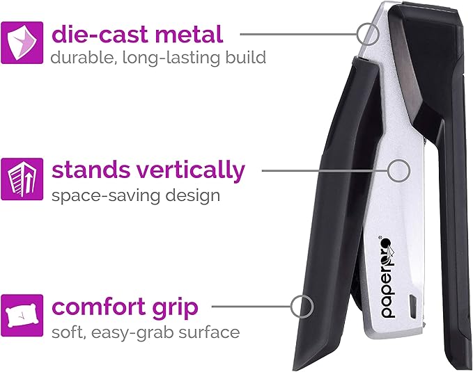 PaperPro - 1115 - inPOWER+ 28 Premium Stapler with Built-in Staple Remover, 28 Sheets, Full-Strip, Black/Silver