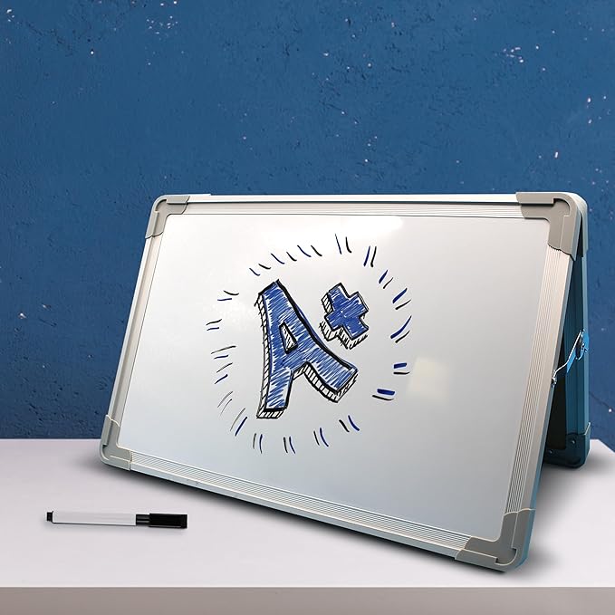 Flipside Products 18” x 12” Magnetic Double-Sided Desktop Easel, Bright White Dry Erase Easel for Office, Home, and Classroom, Aluminum Frame, Magnets and Dry Erase Marker w/Magnetic Eraser Cap