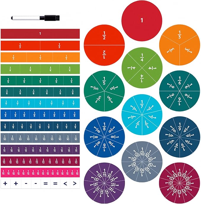 Oyster&Pop 180pcs Award-Winning Fraction Manipulatives for Kids - Large Magnetic Fraction Tiles & Circles for Teaching Fractions - Hands-On Math Learning Games - Includes E-Book Guide