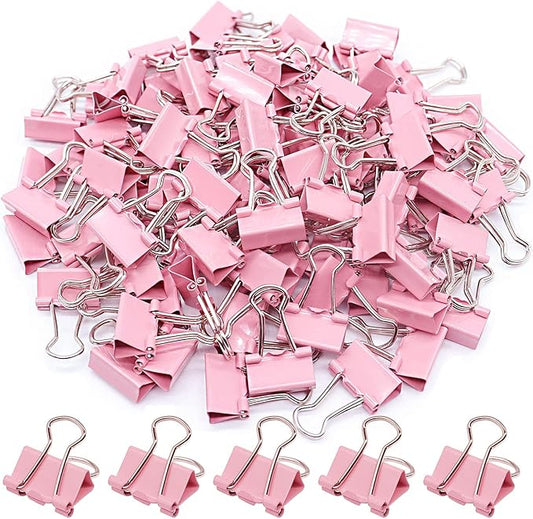 Pink Binder Clips, Mini Paper Clip, Small Paper Clamps 15mm (5/8 inch), 100 Pack Micro Size Office Clips for Home School and Business (Pink)