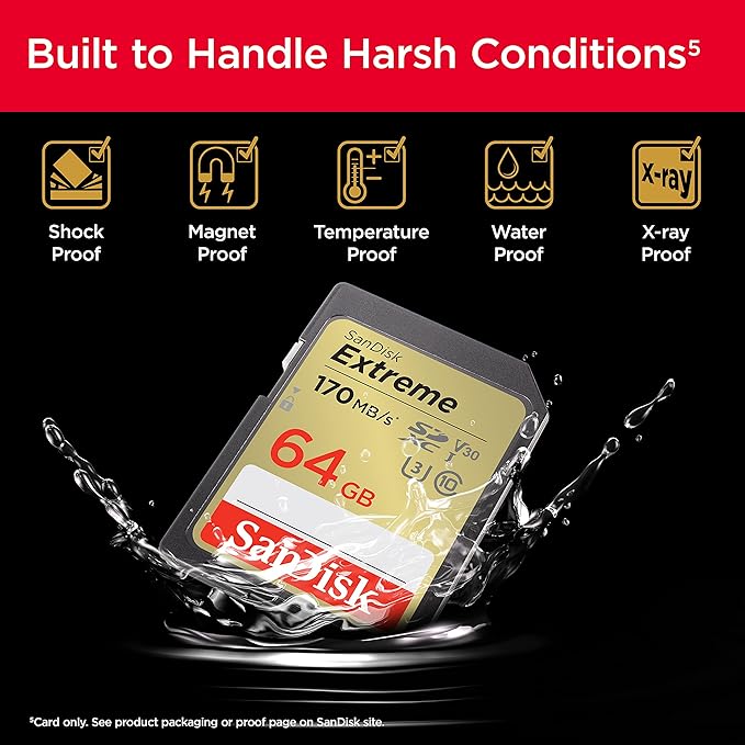 SanDisk 64GB Extreme SDXC UHS-I Memory Card - C10, U3, V30, 4K, UHD, SD Card - SDSDXV2-064G-GNCIN
