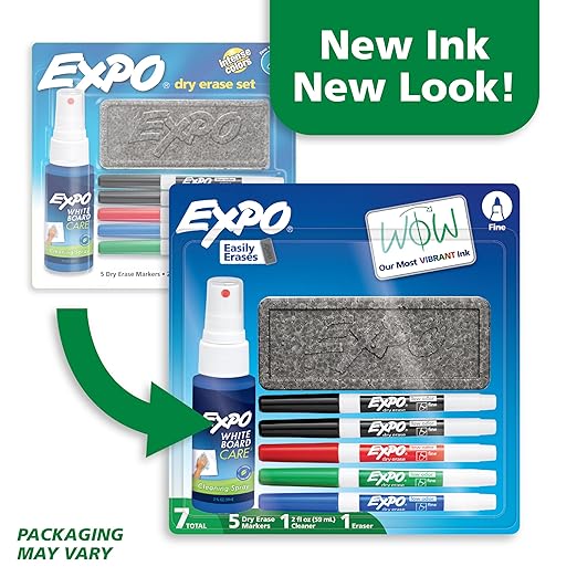 EXPO Dry Erase Markers Kit, Fine Tip, Assorted Colors, Eraser, Spray Cleaner, 7 Count