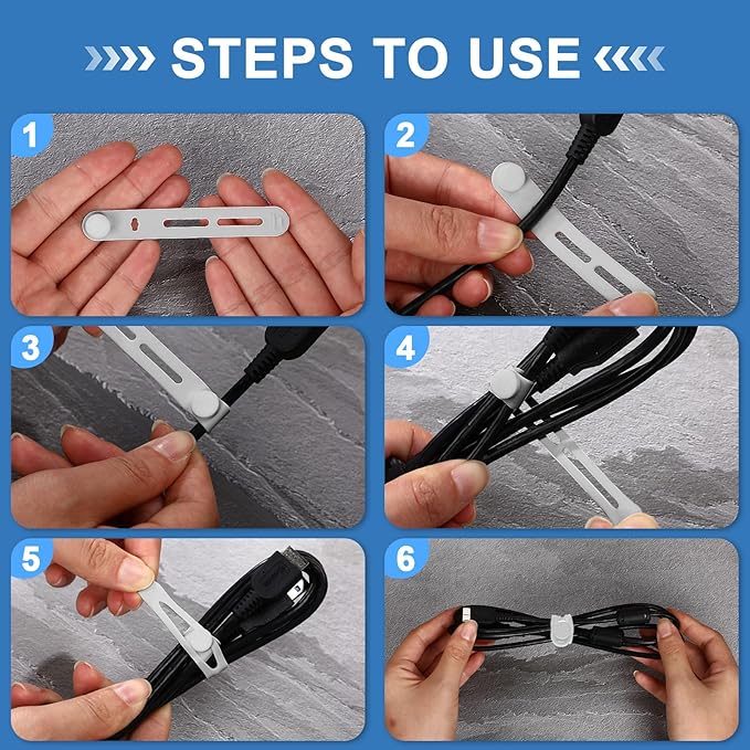 42 Pcs Silicone Cable Ties Reusable Cord Straps Multipurpose Elastic Cable Organizer for Bundling Fastening Earphone Phone Charger Home Office School(Gray,3.15 Inch)