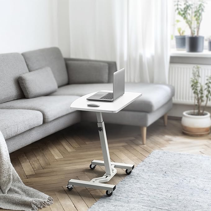 SHW Mobile Height Adjustable Laptop Rolling Cart with Height Adjustment from 28" to 33", White