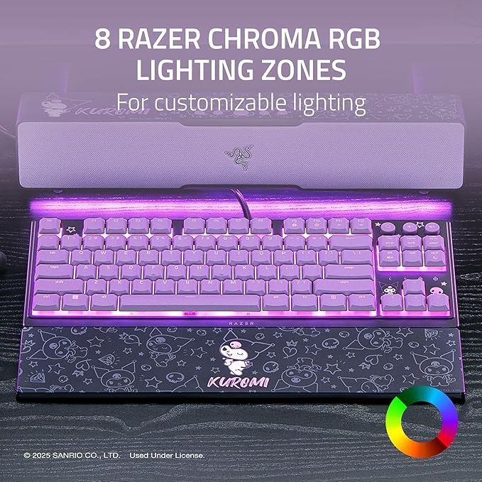 Razer Ornata V3 TKL Gaming Keyboard: Low-Profile Keys - Mecha-Membrane Switches - UV-Coated Keycaps - Backlit Media Keys - 8-Zone RGB Lighting - Magnetic Wrist Wrest - Kuromi Edition