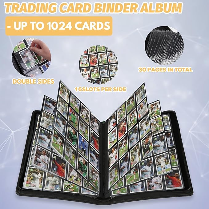 Trading Card Binder 16 Pocket, GERMUN PU Cover Card Binder for 1000+ Cards, Premium Trading Card Holder Folders, Double Sided Pocket Card Album for MTG, TCG (Dark Green)