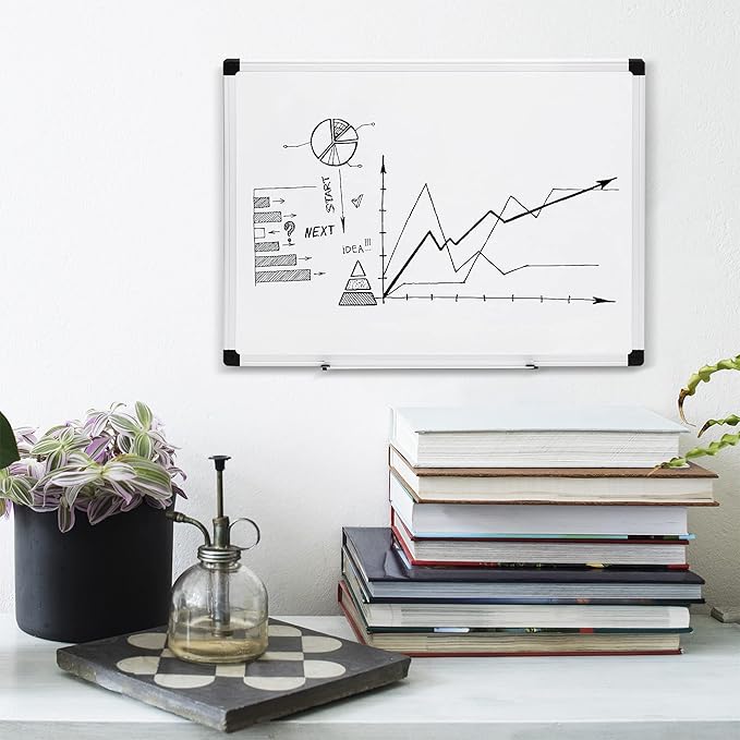 Amazon Basics Magnetic Dry Erase Whiteboard, 24" x 18", Aluminum Frame, Silver/White, Presentation Board for Writing Notes
