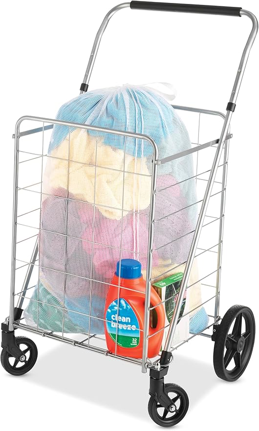 Whitmor Utility Cart with Adjustable Height Handle-Silver/Black