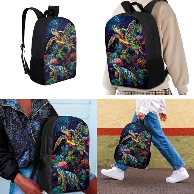 3D Sea Turtle Kids Backpack Set for Girls Boys, Large Book Bag with Lunch Box Pencil Case, Lightweight Kids School Bag Set for Elementary Primary Middle School Student, Blue and Green