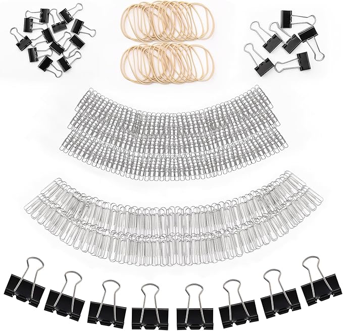 Mr. Pen- Assorted Clips & Bands: Binder, Paper (Small, Medium, Large) & Foldback Clips; Rubber Bands