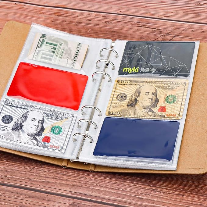 NatSumeBacis 20 A6 Binder Pockets Zipless Double-Side 3 Envelopes 2.2" x 3.5" Card Protectors for Photos Bills Organizer (A6 3 Double-Sided Pockets)