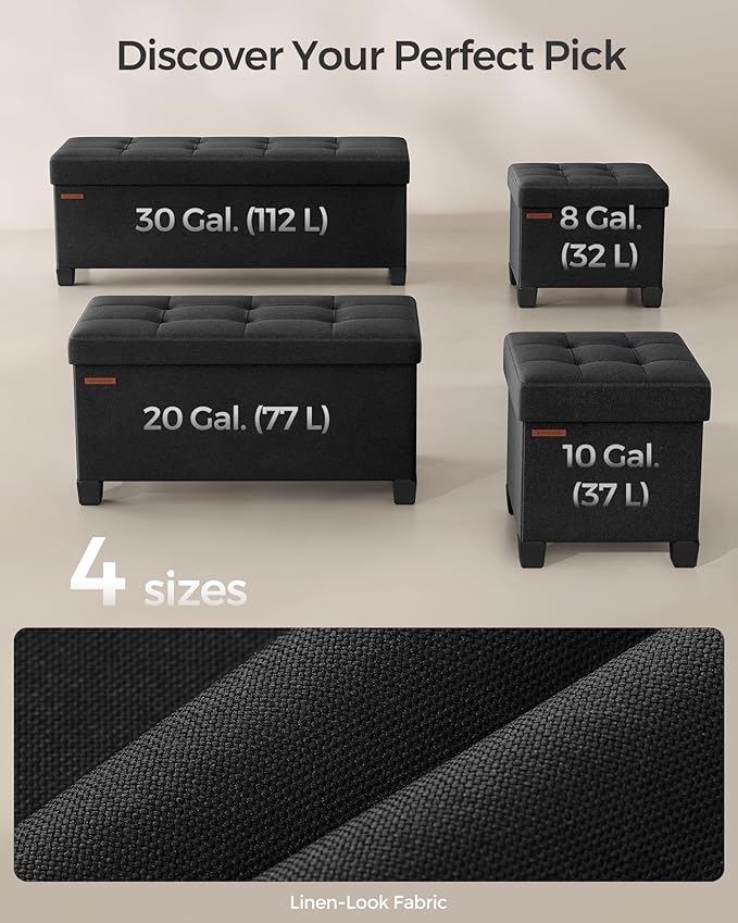 SONGMICS Storage Ottoman, Small Ottoman Foot Rest with Legs, 15 x 15 x 15.7 Inches Foot Stool, Load up to 660 lb, for Living Room, Bedroom, Dorm, Ink Black ULSF014B01