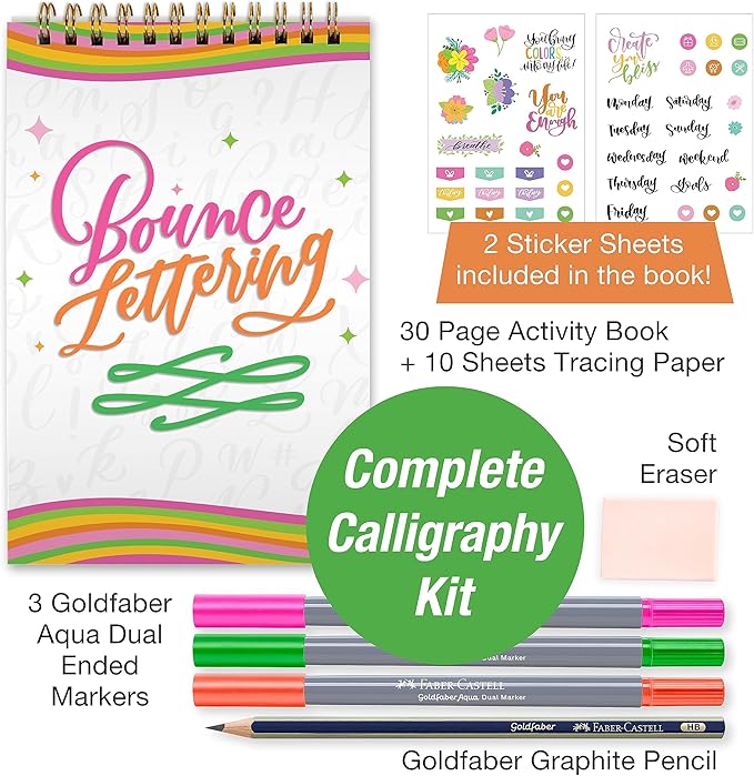 Faber-Castell Bounce Lettering - Hand Lettering for Beginners, DIY Crafts Project with 3 Brush Pens for Lettering