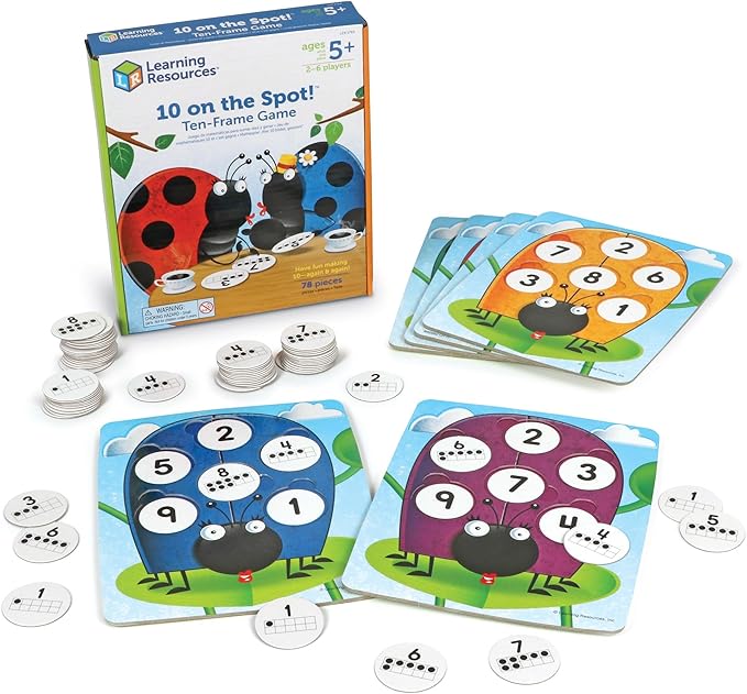 Learning Resources 10 on the Spot Ten Frame Game - Math Manipulatives, Board Games for Kids, Number Cards, Toddler Montessori Counters, STEM Toys for Classroom, Party Gifts for Boys and Girls