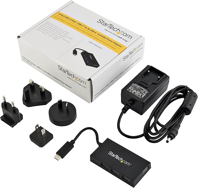 StarTech.com 4 Port USB C Hub - C to 4x A - USB 3.0 Hub - 4 Port USB Hub with Power Adapter - USB C to USB Adapter - USB Multiport Hub