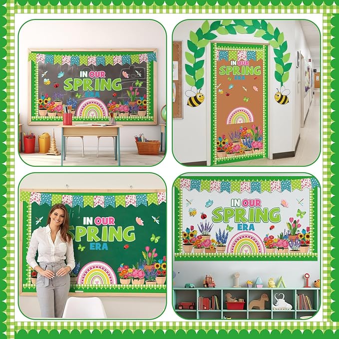 52 Pcs Spring Flower Bulletin Board Decorations Set Spring Floral Classroom Decorations Rainbow Insect Butterfly Bulletin Board Paper Cutouts for School Classroom Office Home Wall Decor