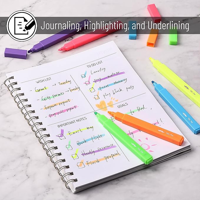Mr. Pen- Aesthetic Highlighters, 6pcs, Chisel Tip, Vibrant Colors, Assorted Colors, No Bleed Cute Highlighters and Pens for Bible Pages, Fluorescent Highlighter