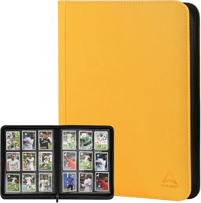 9 Pocket Card Binder - 540 Capacity with Zip Closure Premium, Double-Sided,Sturdy & Sleek PU Leather Protector for MTG, TCG, Sport & Collectible Cards (Yellow)